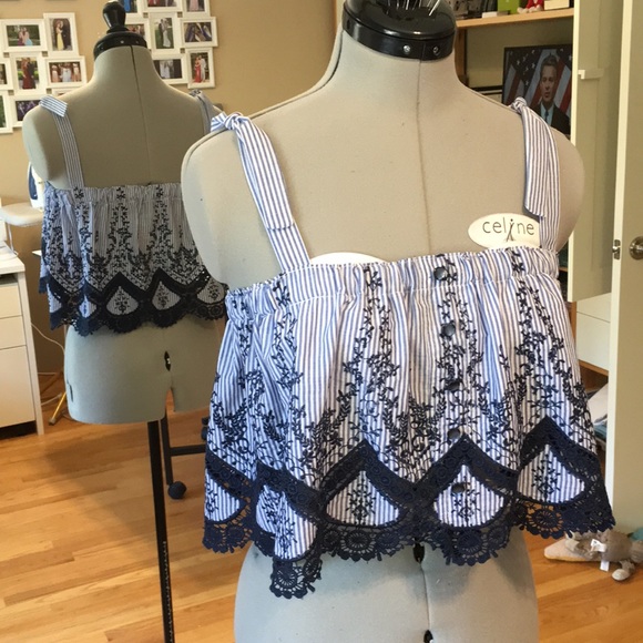 Tops - New Embroidered Cotton and Lace Crop Top